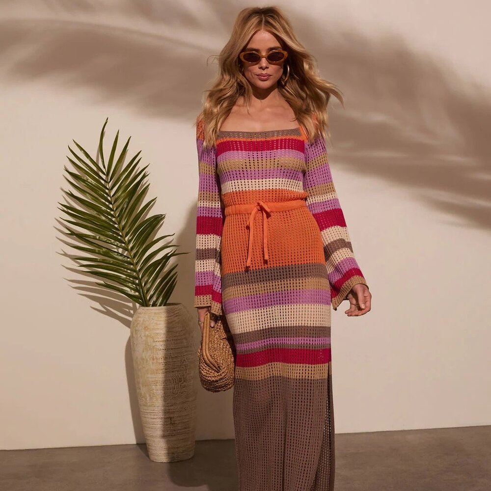 By The Sea Crochet Maxi Cover Up Dress